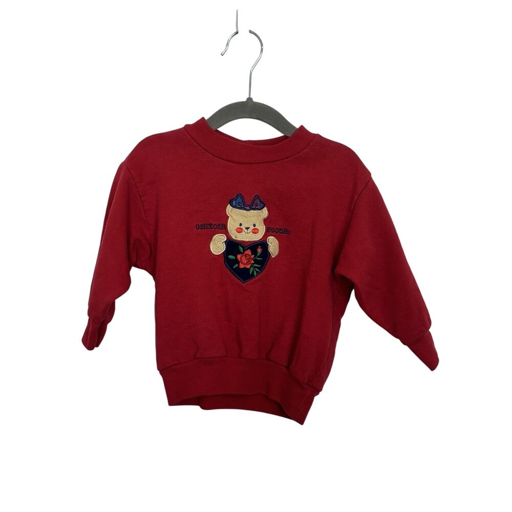 Vtg 90s OshKosh B’Gosh Girl’s Teddy Bear Red Crewneck Pullover 2T USA Made
